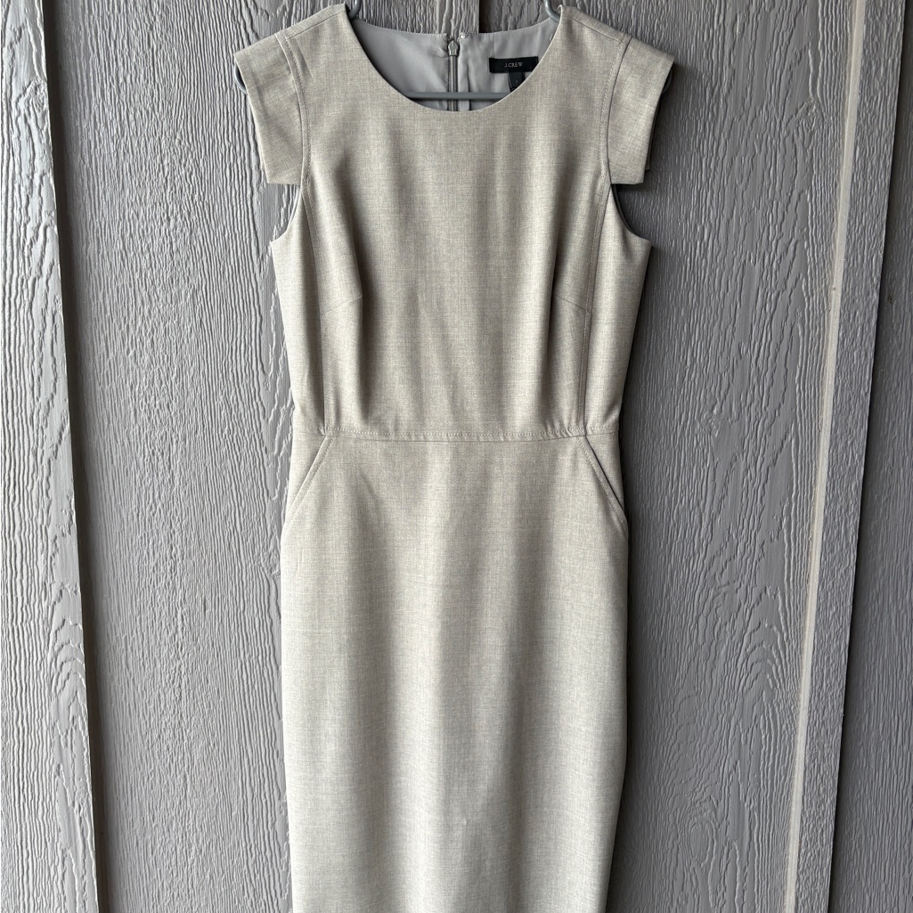 J. Crew Light Gray Cap-Sleeve Midi Sheath Dress